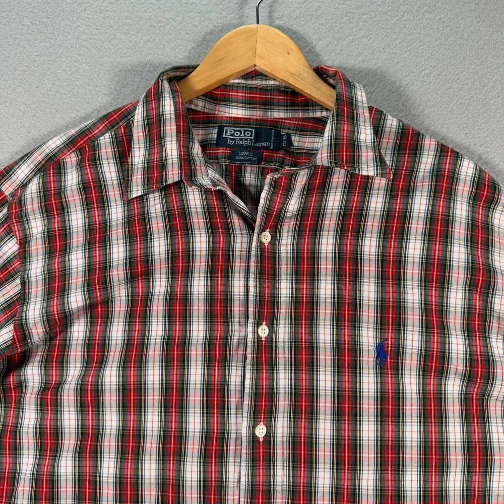 Vintage Polo Ralph Lauren Lowell Button Up Shirt Mens‎ 17.5-36 Red Plaid Casual